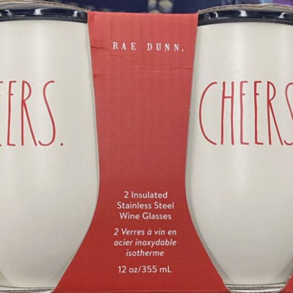 RAE DUNN VALENTIN'ES stainless steel insulted tumblers w/lids "CHEERS" NIB - Picture 1 of 3